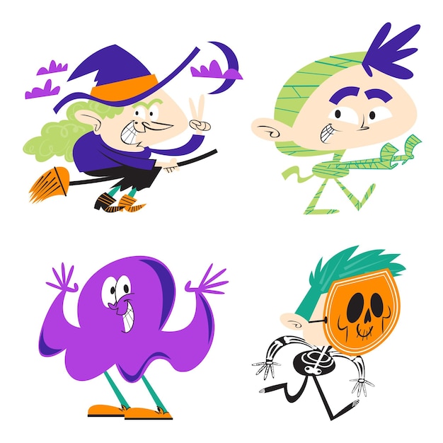 Pegatinas de halloween de dibujos animados retro