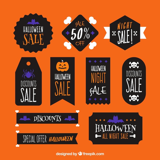 Vector gratuito pegatinas de halloween con el fondo negro