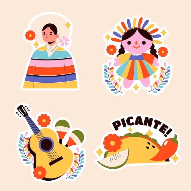 Pegatinas ingenuas de méxico dibujadas a mano