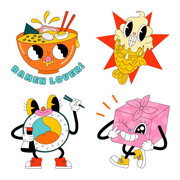 Pegatinas de japón ácido dibujadas a mano
