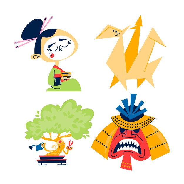 Pegatinas de japón de dibujos animados retro