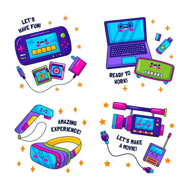 Pegatinas kawaii de dispositivos tecnológicos