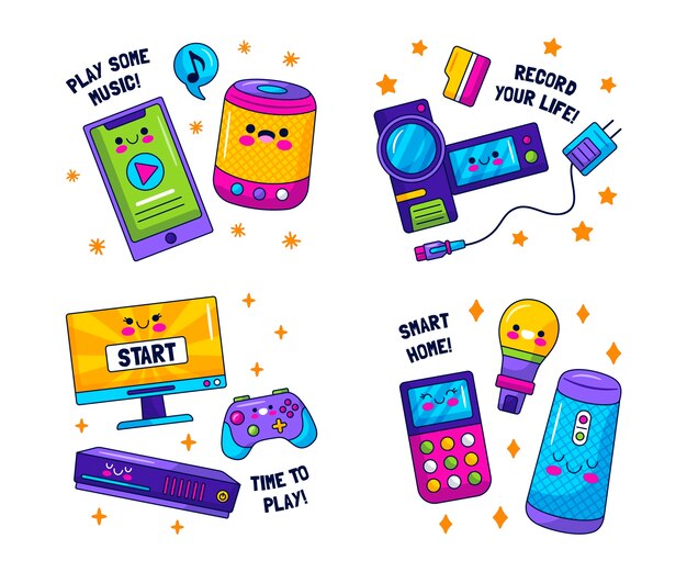 Pegatinas kawaii de dispositivos tecnológicos