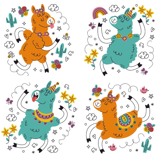 Vector gratuito pegatinas de llama dibujadas a mano de doodle