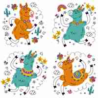 Vector gratuito pegatinas de llama dibujadas a mano de doodle