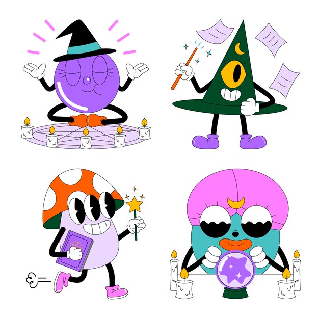 Pegatinas de magia ácida de diseño plano
