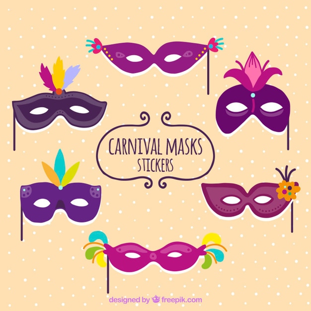 Vector gratuito pegatinas de máscaras moradas de carnaval