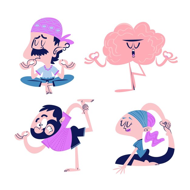 Pegatinas de meditación de dibujos animados retro