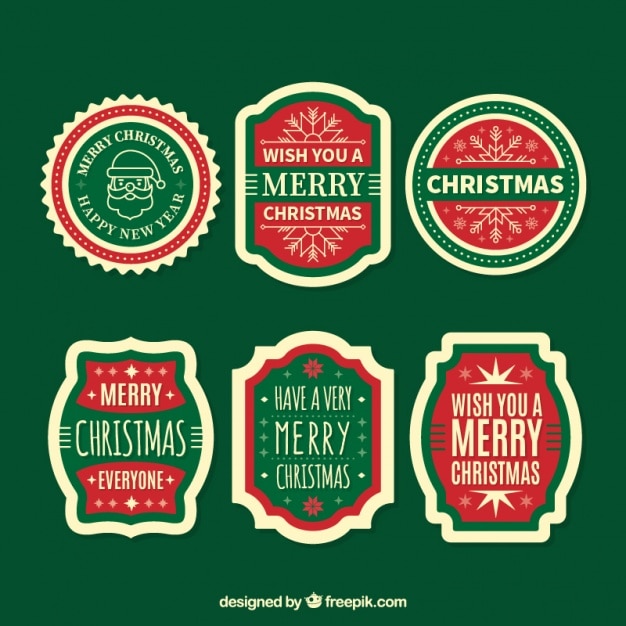 Vector gratuito pegatinas de navidad decorativas con detalles rojos