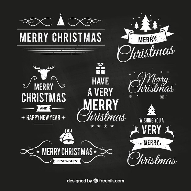 Pegatinas de navidad dibujadas a mano en efecto pizarra 