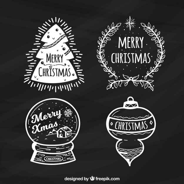 Pegatinas de navidad dibujadas a mano en efecto pizarra
