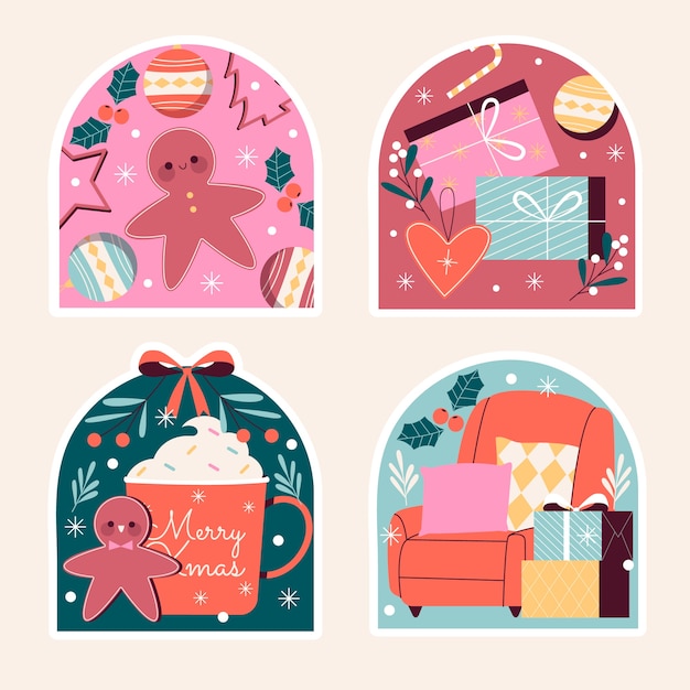 Pegatinas navideñas de diseño plano de diseño