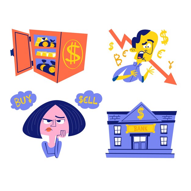 Pegatinas de negocios en crecimiento de estilo de dibujos animados