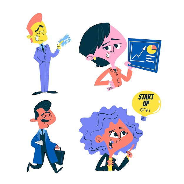 Pegatinas de negocios de dibujos animados retro