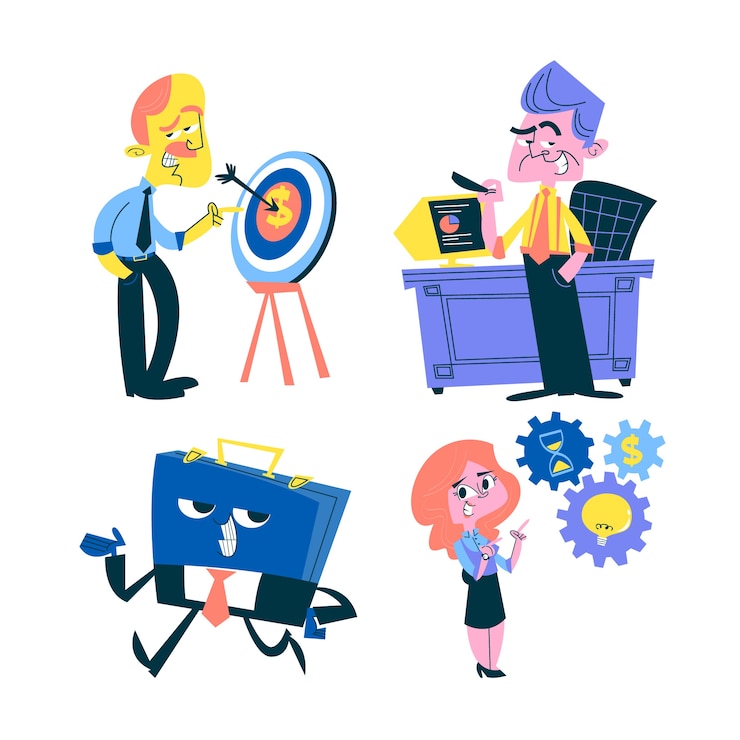 Vector gratuito pegatinas de negocios de dibujos animados retro