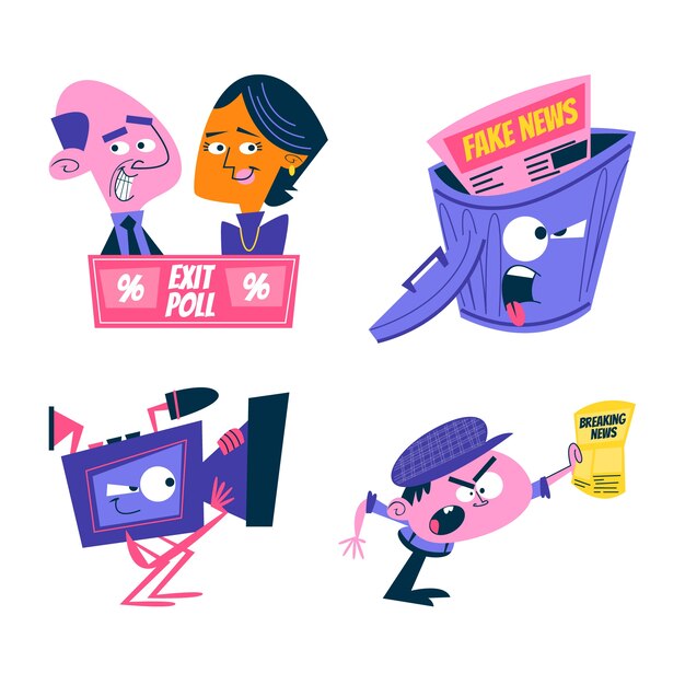 Pegatinas de noticias y política de dibujos animados retro