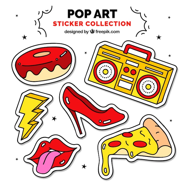 Vector gratuito pegatinas pop art con estilo divertido