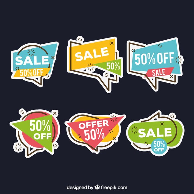 Pegatinas de rebajas en diferentes colores