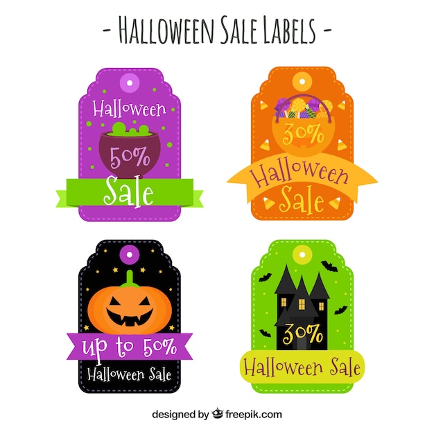 Vector gratuito pegatinas de rebajas de halloween