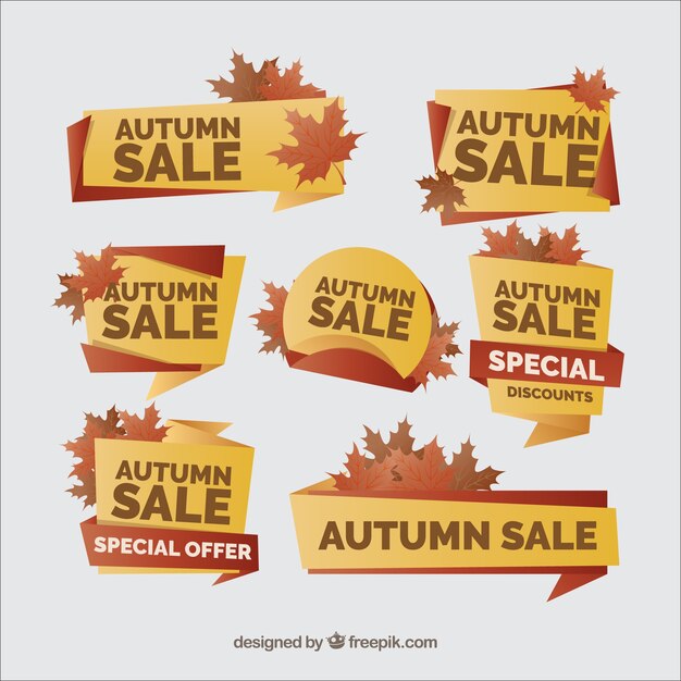 Pegatinas de rebajas de otoño con hojas 