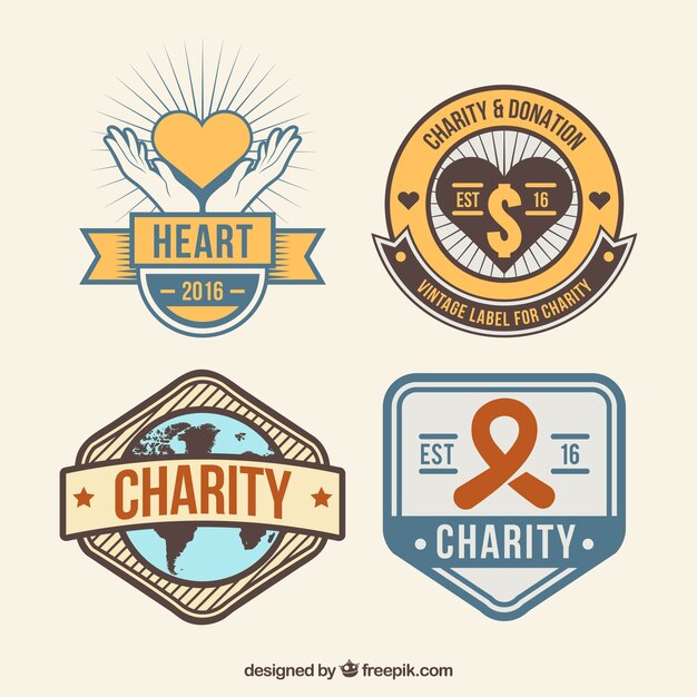 Pegatinas retro de donación en diseño plano 