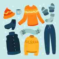 Vector gratuito pegatinas de ropa de invierno de colores