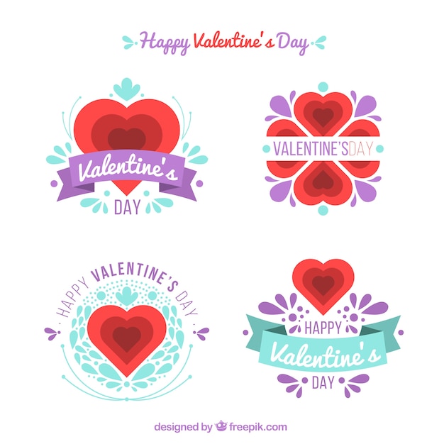 Vector gratuito pegatinas de san valentín bonitas con detalles morados