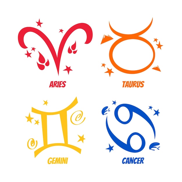Pegatinas de signo astrológico de dibujos animados retro