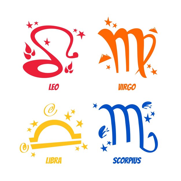 Pegatinas de signo astrológico de dibujos animados retro