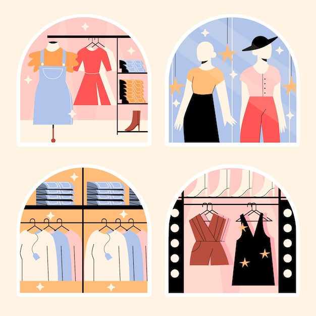 Vector gratuito pegatinas de tiendas de moda ingenuas