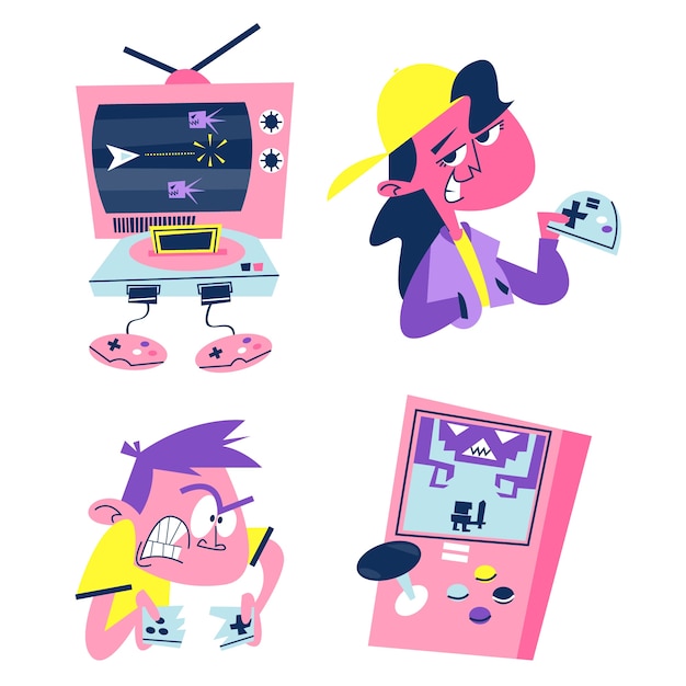 Pegatinas de videojuegos de dibujos animados retro