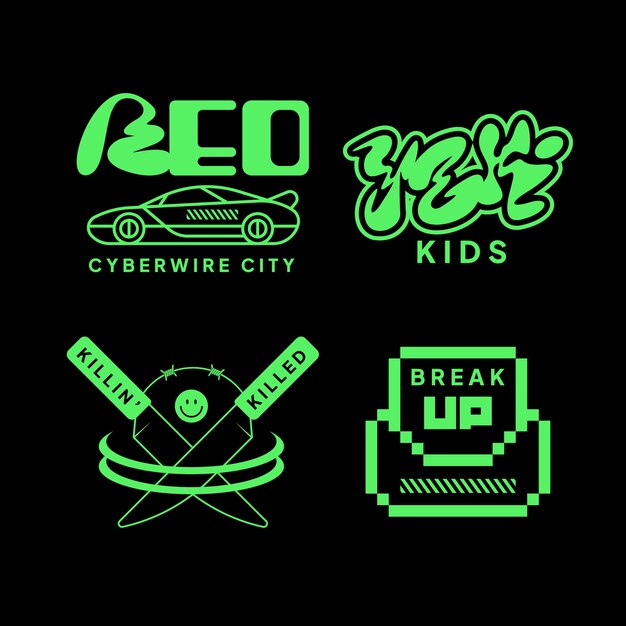 Pegatinas y2k de diseño plano.