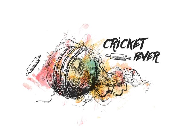 Pelota de cricket con campana boceto a mano alzada diseño gráfico ilustración vectorial