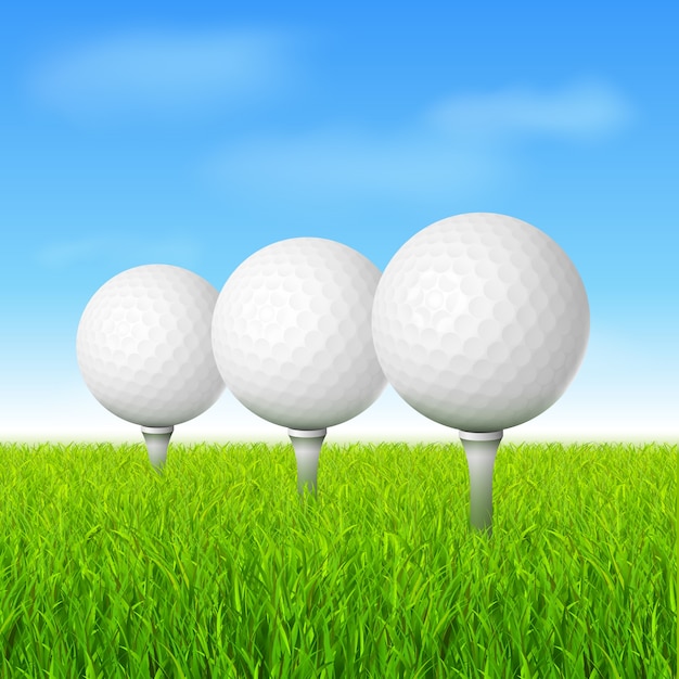 Vector gratuito pelotas de golf en la hierba verde