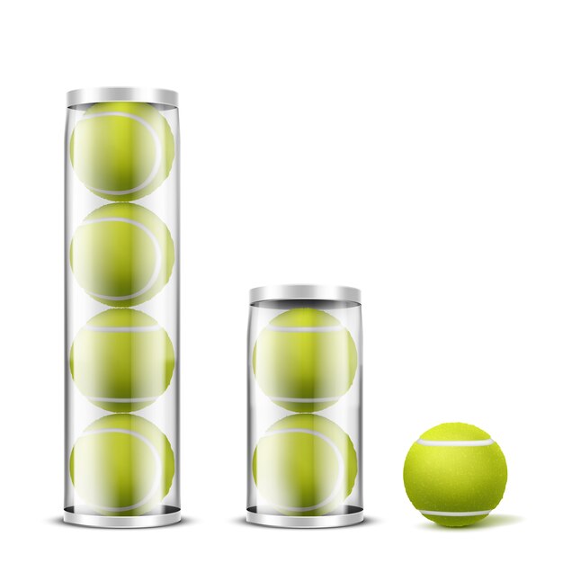 Pelotas de tenis en latas de plástico vector realista