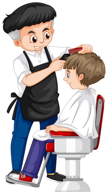 Vector gratuito peluquero dando corte de pelo chico