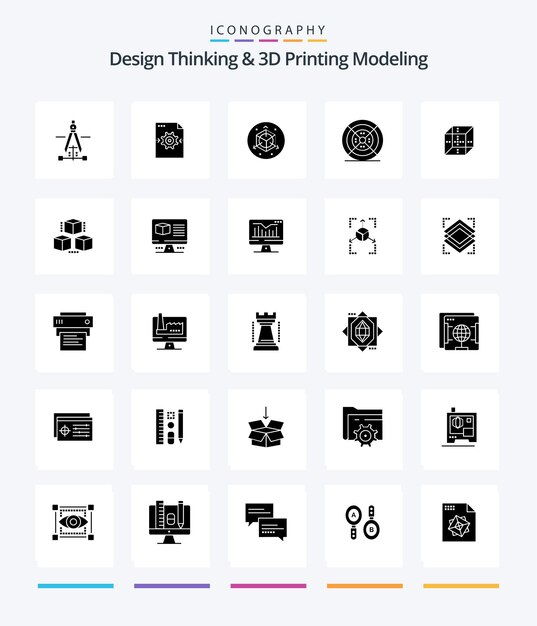 Pensamiento de diseño creativo y modelado de impresión D 25 Glyph Solid Black icon pack como el filamento de impresión a escala de caja de computación