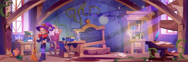 Una pequeña bruja molesta en una escuela de magos abandonada.