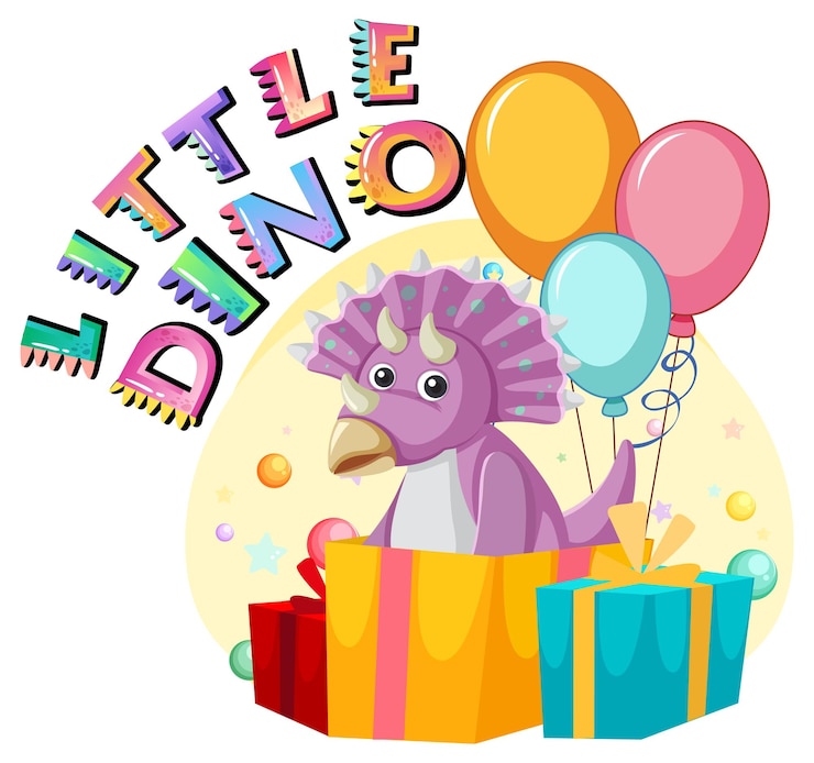 Vector gratuito pequeña caricatura de dinosaurio lindo en tema de fiesta