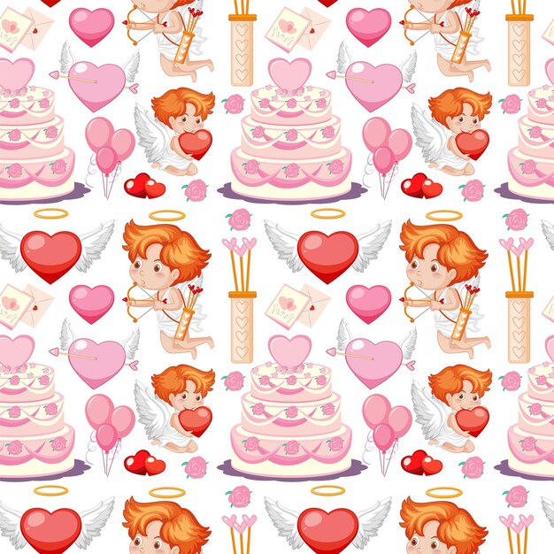 Pequeño cupido y corazón de patrones sin fisuras