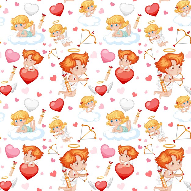 Pequeño cupido y corazón de patrones sin fisuras