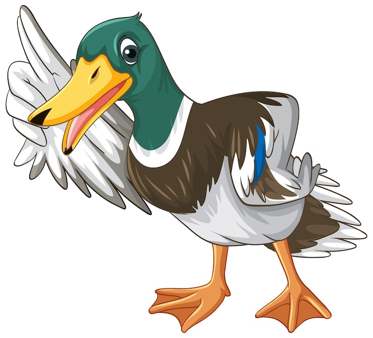 Vector gratuito pequeño pato en el suelo blanco