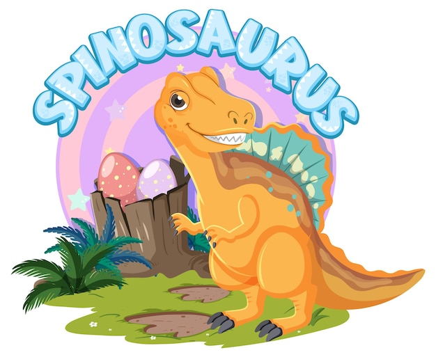 Vector gratuito pequeño personaje de dibujos animados de dinosaurio spinosaurus lindo