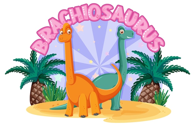 Pequeño personaje de dibujos animados lindo dinosaurio braquiosaurio