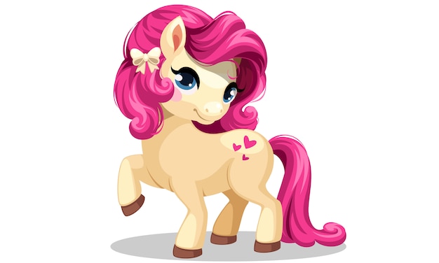 Pequeño pony blanco con ilustración de vector de peinado de color rosa