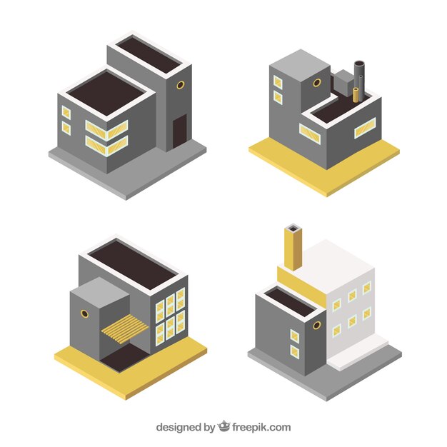 Pequeños edificios industriales isométricos