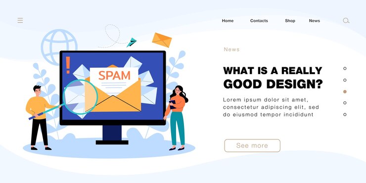 Vector gratuito pequeños oficinistas y sobres con spam en la pantalla de la computadora