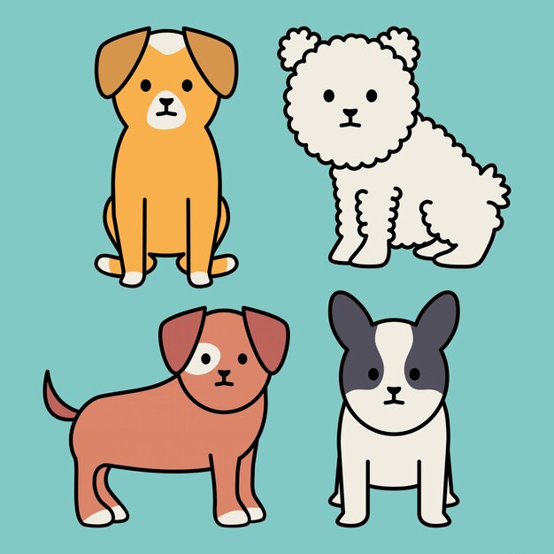 Pequeños perros adorables mascotas personajes.