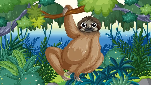 El perezoso en una selva exuberante