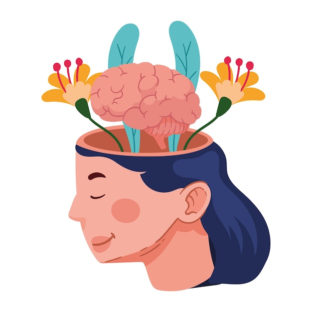 perfil del cerebro mujer ilustración aislada